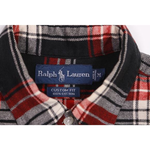 Ralph Lauren Men Custom Fit Red Black White Plaid Flannel Button-Up Shirt Medium - Picture 7 of 7